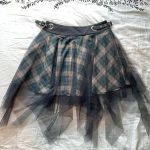 Punkrave mesh plaid skirt